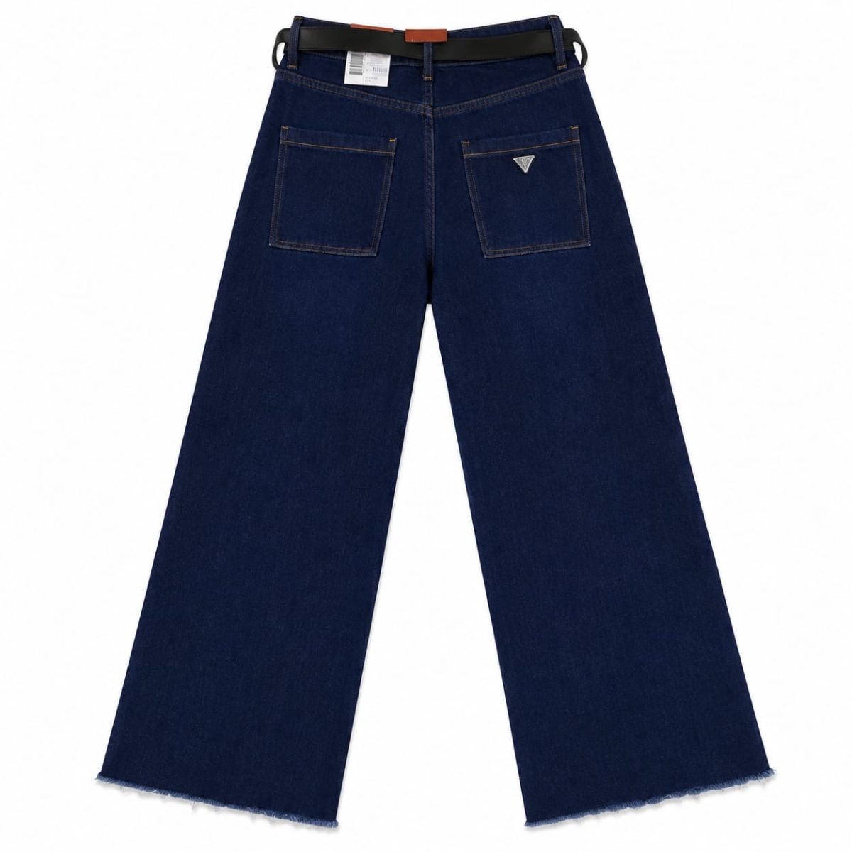 Jeans Wide Leg Azul Oscuro Con Cinturón Negro - Imagen 2