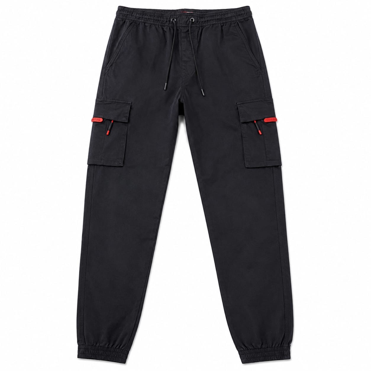 Pantalon Guess Pantalon Cargo Negro Con Detalles En Rojo - Imagen 1