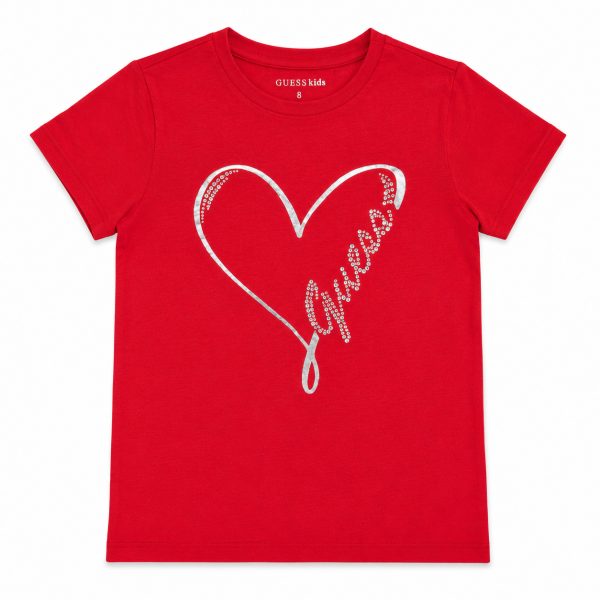 Polera Roja Con Corazón De Brillos