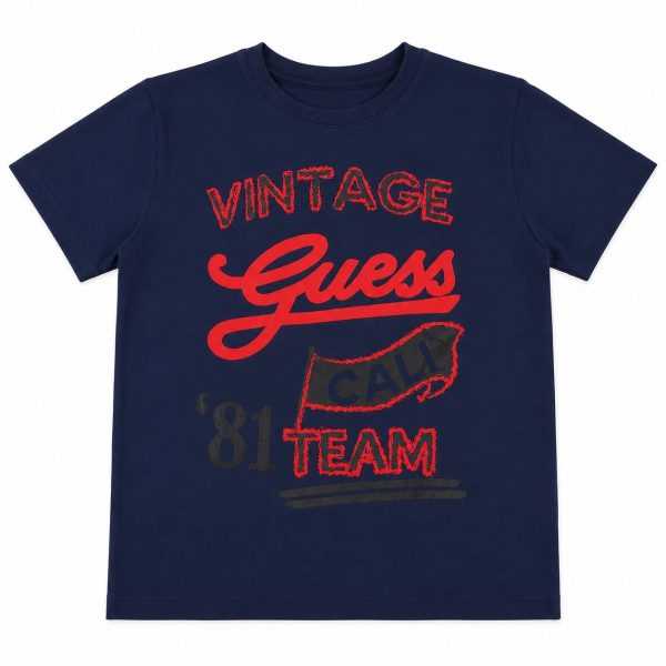 Polera Azul Marino Vintage Logo Rojo