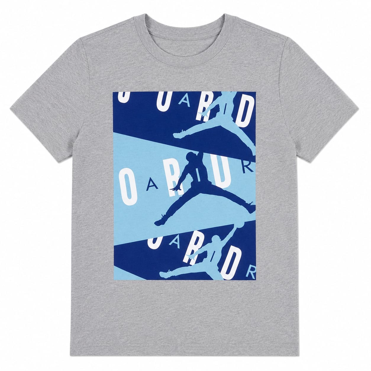 Polera gris jordan con multiceleste Polera Gris Con Logo En Cuadro Con Jumpman Celeste - Imagen 1