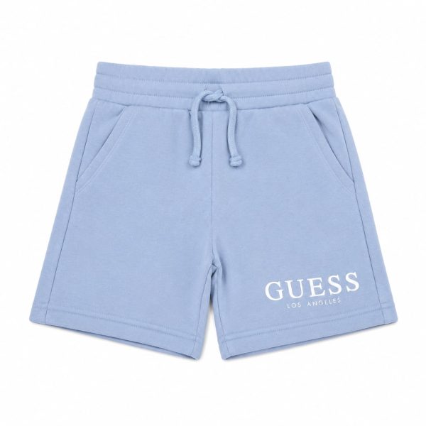 Short Celeste Con Logo Lateral Bajo Blanco