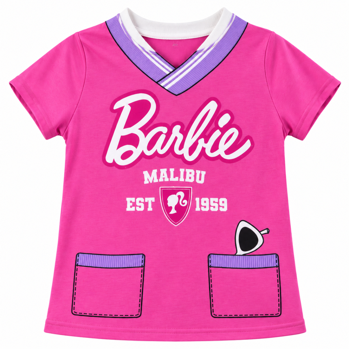 Set De Pijama Barbie De 4 Piezas Rosada Y Morado - Imagen 2