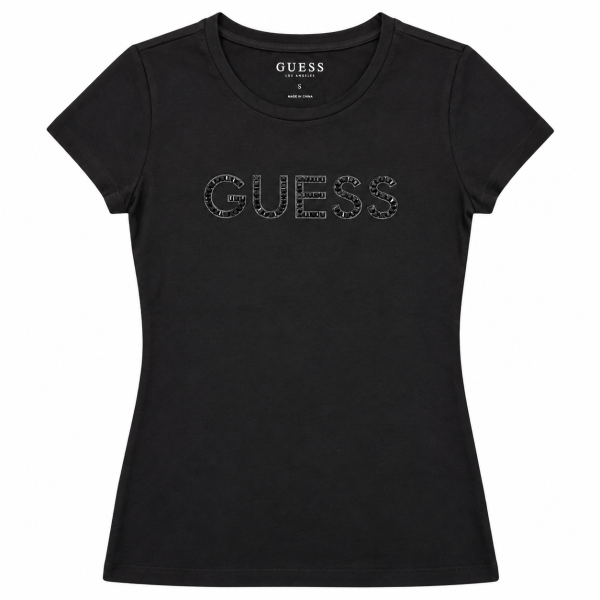 Polera Negra Con Logo En Pedreria Negra
