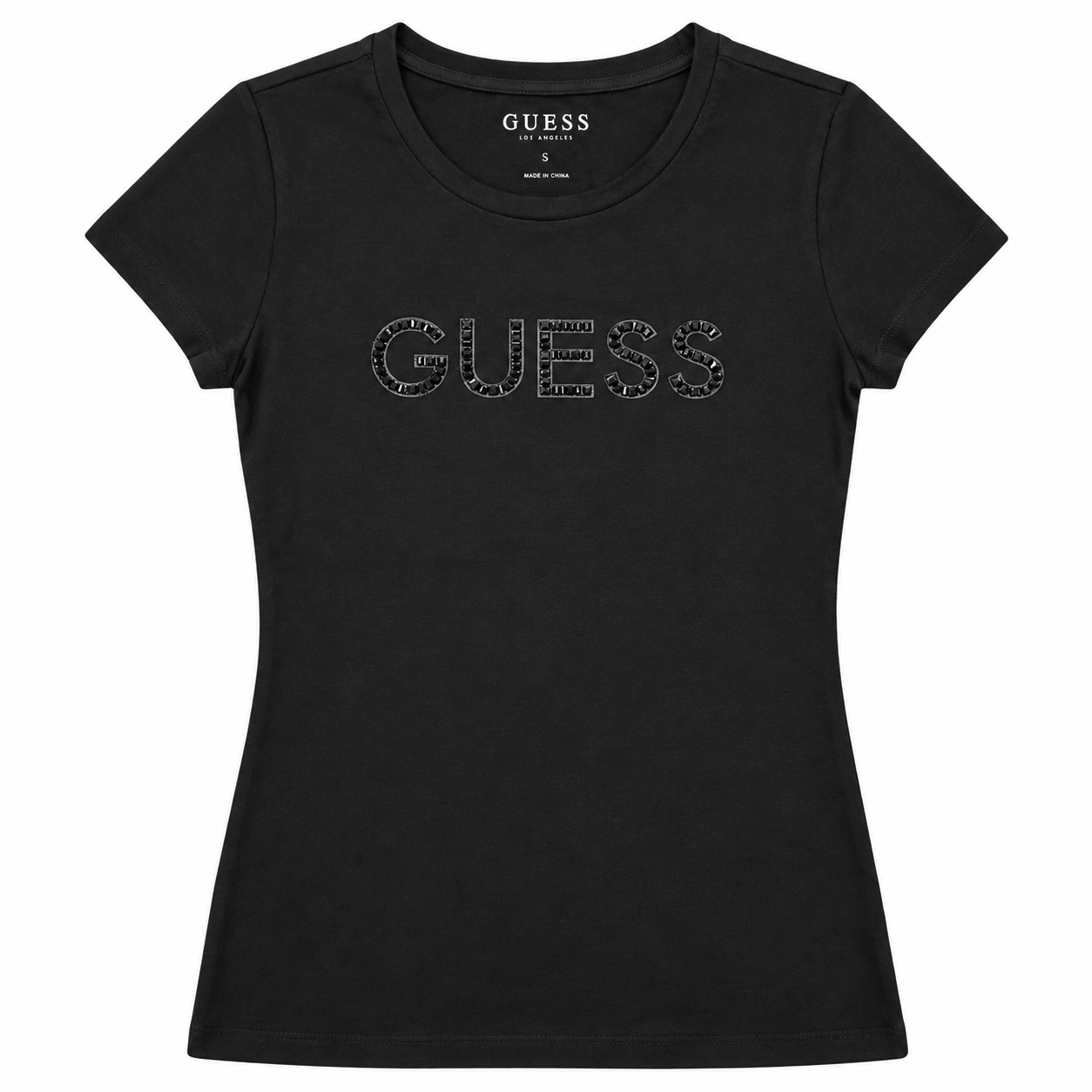 Polera Guess Brillos Polera Negra Con Logo En Pedreria Negra - Imagen 1